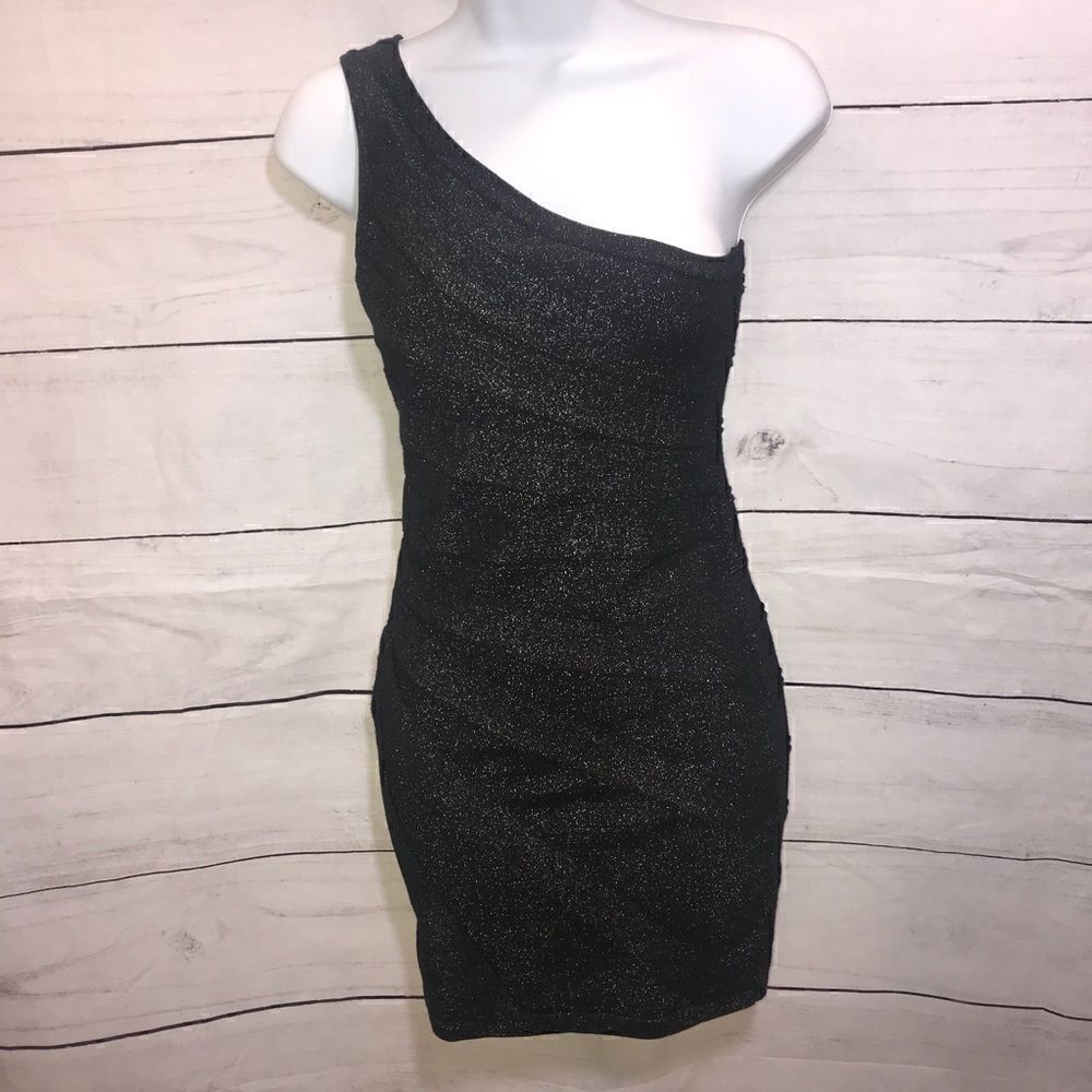 F21 Black One Shoulder Bodycon Dress-Sz XS
